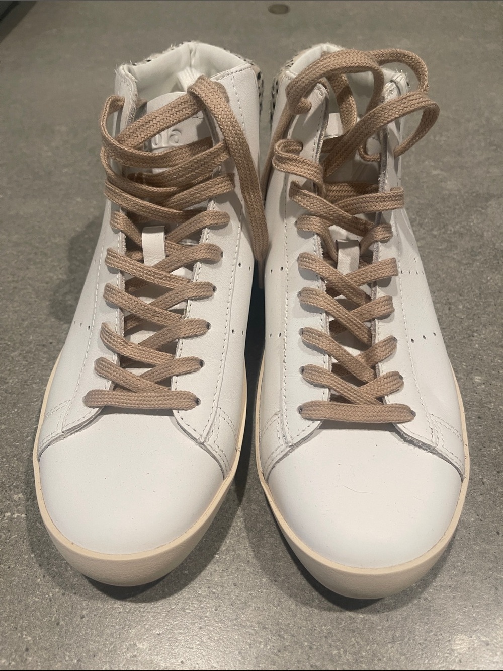 Gola White Leather High-Top Sneakers with Beige Laces